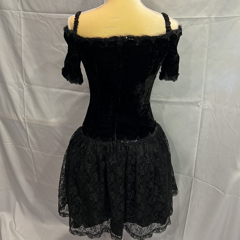Jessica McClintock Vintage Dress Black Velvet Lace Sequins size 7 Small 6 - Picture 4 of 10
